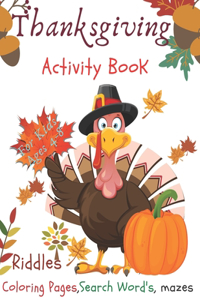 Thanksgiving Activity Book For Kids Ages 4-8