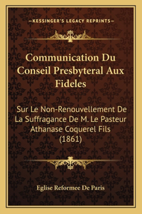Communication Du Conseil Presbyteral Aux Fideles