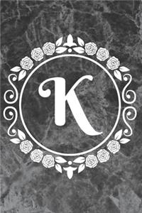 K: Sketchbook - Cute Personalized Floral Initial Monogram Drawing Book for Artists - Pretty Doodling Pad for Students for Girls & Women - Letter K - Bl