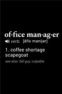 Office Manager (verb. [afis manijer]) 1. coffee shortage scapegoat (see also