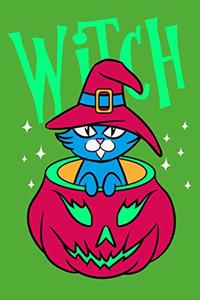 Witch: Cat In Pumpkin, 6" x 9" Journal, 120 lined pages, Green Background