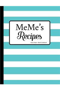 Meme's Recipes Aqua Stripe Blank Cookbook