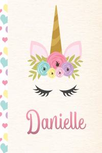 Danielle: Personalized Unicorn Sketchbook For Girls With Pink Name - 8.5x11 110 Pages. Doodle, Sketch, Create!