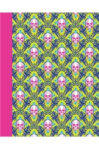 Sketch Journal: Skulls (Pink) 8x10 - Pages Are Lightly Lined with Extra Wide Right Margins for Sketching, Drawing, and Writing