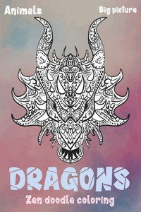 Zen Doodle Coloring Big Picture - Animals - Dragons