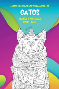Libro de colorear para adultos - Nivel fácil - Flores y animales - Gatos
