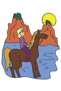 Horse Illustration School Composition Book Equine Horse Water Mountain Scene