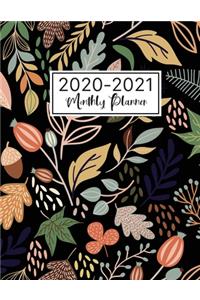 2020-2021 Monthly Planner: Watercolor Flower Black Cover - 2 Year Monthly Calendar 2020-2021 Monthly - 24 Months Agenda Planner with Holiday - Therapy Appointments Organized S