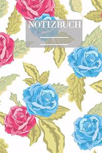 Notizbuch Garten Muster Pattern Pflanzen Blumen Pflanze Flower Blüte Blau Rot Rose Rosen