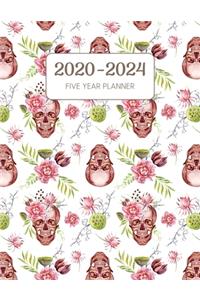 2020-2024 Five Year Planner: Monthly Agenda & Schedule with US Holidays - 60 Months or 5 Years - Floral Skulls