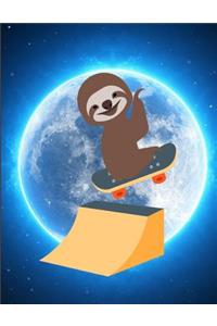 Smiling Sloth Skateboarding Jump Moon Notebook Journal 150 Page College Ruled Pages 8.5 X 11
