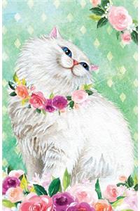 Journal Notebook For Cat Lovers Fluffy White Cat In Flowers