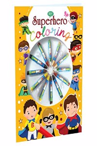 Hello Friend Superhero Coloring Book with 12 vibrant Crayons Colours + 24 Pages Colouring Book for 4+ yrs.