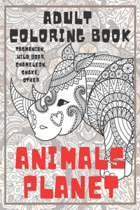 Animals Planet - Adult Coloring Book - Tasmanian, Wild boar, Chameleon, Snake, other