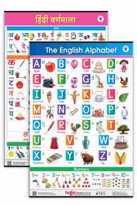 Jumbo English And Hindi Alphabet And Numbers Charts For Kids (English Alphabets And Hindi Varnamala - Set Of 2 Charts) | Perfect For Homeschooling, Kindergarten And Nursery Children