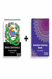 Rays Of Ink Coloring Books For Adults | Ideal For Stress Relieving And Meditation | Enhances Fine Motor Skills| 120 Gsm Thick Paper | Combo Of 2 ( Birds Zentangle + Adult Mandala)