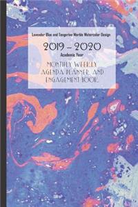 Lavender Blue and Tangerine Marble Watercolor Design 2019 - 2020 Academic Year