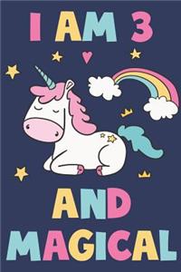 Unicorn Journal 'I'm 3 And Magical' - Unicorn Notebook - 3 Year Old Birthday Gift for Girls Diary - Unicorn 3rd Birthday Gift