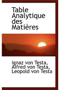 Table Analytique Des Matières