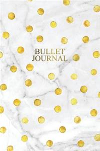 Bullet Journal: Marble + Gold Bullet Journal - 120-Page 1/4 Inch Dot Grid Notebook - 6 X 9 Marble & Gold Perfect Bound Softcover