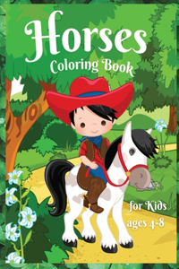 Horses coloring book for Kids age 4-8