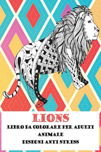 Libro da colorare per adulti - Disegni Anti stress - Animale - Lions
