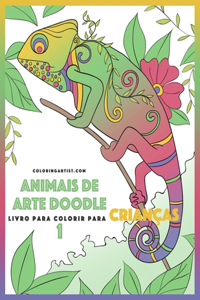 Livro para Colorir de Animais de Arte Doodle para Crianças 1