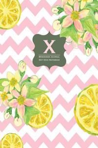 Monogram Journal X - Dot Grid Notebook: Vintage Pink Lemonade - Yellow, Grey, Chevron, Large 8.5 X 11
