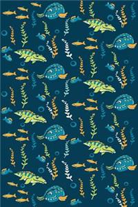 Sketch Journal: Dinosaur Fish 6x9 - Pages Are Lined on the Bottom Third with Blank Space on Top