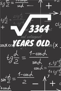 3364 Years Old: 58. Birthday Ruled Math Diary Notebook or Mathematics and Physics Guest Nerd Geek Book Journal - Lined Register Pocketbook for Nerds, Geeks and Math