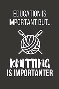 Education Is Important But... Knitting Is Importanter: Funny Novelty Knitting Birthday Gifts for Her, Wife, Mom Small Lined Notebook / Journal to Write in (6 X 9)