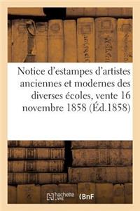 Notice d'Estampes d'Artistes Anciennes & Modernes Des Diverses Écoles, Vente 16 Novembre 1858 (1