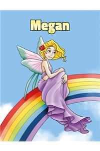 Megan: Personalized Composition Notebook - Wide Ruled (Lined) Journal. Rainbow Fairy Cartoon Cover. For Grade Students, Elementary, Primary, Middle School,