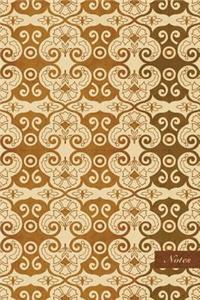 Notes: 6"x9" Ruled Lined Notebook - Chinese Style Spiral Curve Cross Frame Flower Plant - Retro Brown Worn Out Vintage Seamless Pattern Cover. Matte Softco