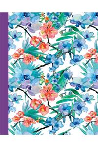 Sketchbook: Watercolor Flowers (Red and Blue/Purple) 8x10 - Blank Journal with No Lines - Journal Notebook with Unlined Pages for Drawing and Writing on Blank Paper