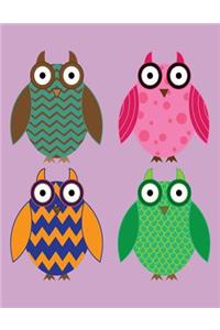 Notebook: Owls on Purple Cover - Blank Notebook / Sketch / Drawing Book - 8.5 X 11 Paper - Unlined Notebook / Journal - 100 Pages