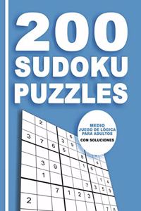 200 Sudoku Puzzles Medio Juego De Lógica Para Adultos Con Soluciones