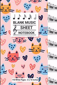 Blank Music Sheet Notebook 110 White Pages 8x10 inches