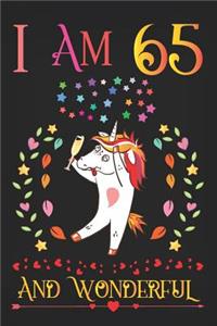 I Am 65 and Wonderful: Drunk Boozy Unicorn with Champagne Glass Activity Journal Notebook, Happy Birthday 65 Years Old Gift Composition Sketchbook for Women and Adults, 65