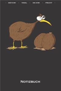 Verrückter Kiwivogel neben zwei Kiwifrüchten Notizbuch