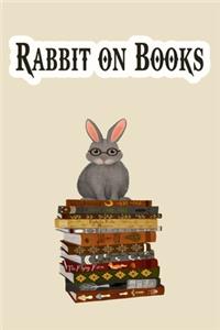 Rabbit on Books Notebook, 6x9 Inch, 100 Page, Blank Lined, College Ruled Journal