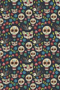 Cat Pattern - Decorated Cats and Skulls