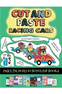 Pre K Printable Worksheets (Cut and paste - Racing Cars)