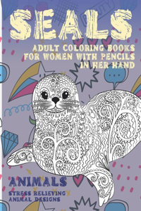 Adult Coloring Books for Women with Pencils in her hand - Animals - Stress Relieving Animal Designs - Seal