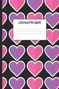 Composition Book: Pink and Purple Hearts, 200 Pages, College Ruled (7.44 X 9.69)