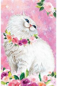 Bullet Journal for Cat Lovers Fluffy White Cat in Flowers