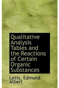 Qualitative Analysis Tables and the Reactions of Certain Organic Substances