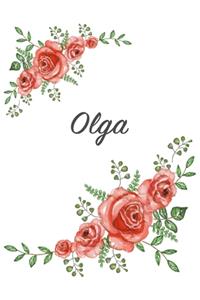 Olga: Personalized Composition Notebook - Vintage Floral Pattern (Red Rose Blooms). College Ruled (Lined) Journal for School Notes, Diary, Journaling. Flo