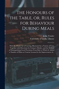 Honours of the Table, or, Rules for Behaviour During Meals: With the Whole Art of Carving, Illustrated by a Variety of Cuts. Together With Directions for Going to Market, and the Method of Distinguishing Good