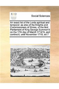 An Exact List of the Lords Spiritual and Temporal